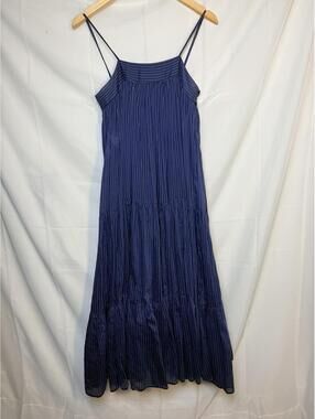 Navy Pinstripe Maxi Dress with Spaghetti Straps